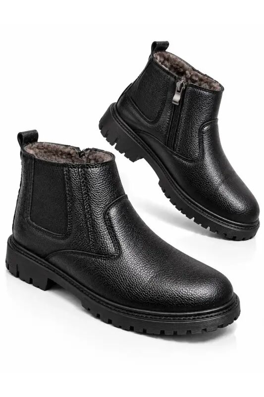 Su&soğuk Geçirmez Kürklü Garantili Unisex Kışlık Fermuarlı Bot Taban Sağlam - Siyah gomez - By Oxford