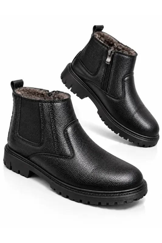 Su&soğuk Geçirmez Kürklü Garantili Unisex Kışlık Fermuarlı Bot Taban Sağlam - Siyah gomez - 1