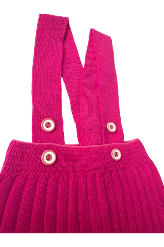 Suspender Buttoned Baby Kids Knitted Leggings Salopette-Fuchsia - 2