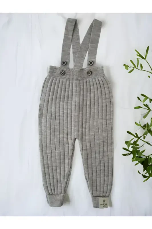 Suspender Buttoned Baby Kids Knitted Tights Dungarees Stone Color-Stone Color - 1