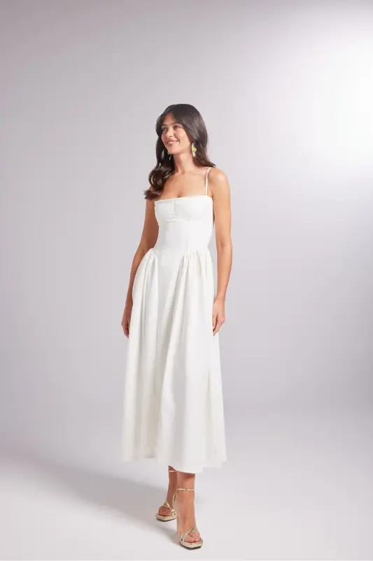 Suspender Globe Long Bridged Dress White - 1