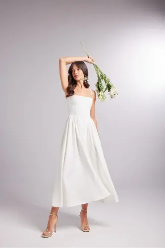 Suspender Globe Long Bridged Dress White - 3