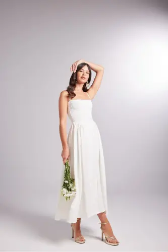 Suspender Globe Long Bridged Dress White - 8