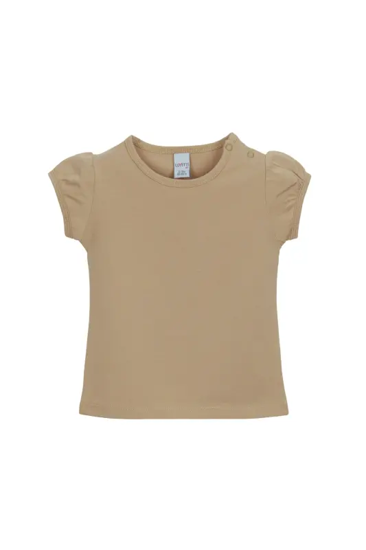 Sütlü Kahve Basic Kız Bebek Çıtçıtlı Sıfır Yaka Karpuz Kol Tişört-FRAPPE - 1