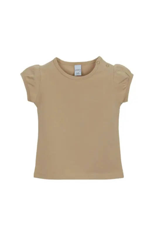 Sütlü Kahve Basic Kız Bebek Çıtçıtlı Sıfır Yaka Karpuz Kol Tişört-FRAPPE - 3