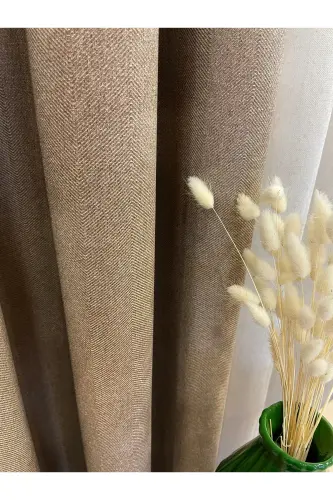 Sütlü Kahve Renk - Keten Görünümlü 1/3 SIK Pile Fon Perde - S.Kahve - 3