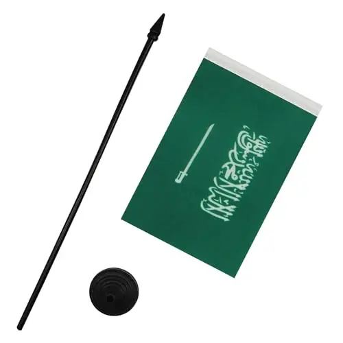 Saudi Arabia Table Flag 4'' x 6'' - Saudi Arabian Desk Flag 15 x 10 cm. - Black plastic stick and base - AZ FLAG - 3
