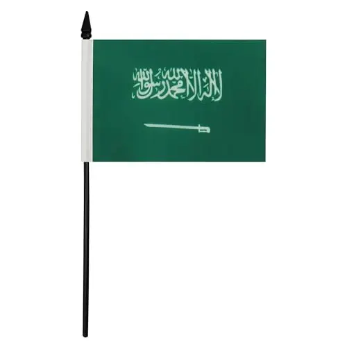 Saudi Arabia Table Flag 4'' x 6'' - Saudi Arabian Desk Flag 15 x 10 cm. - Black plastic stick and base - AZ FLAG - 1