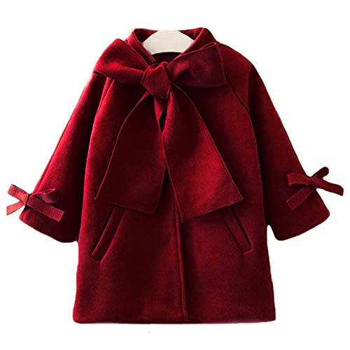 SUUGEN Toddler Kid Baby Girls Warm Wool Bowknot Coat Winter Overcoat Outwear Jacket - 1