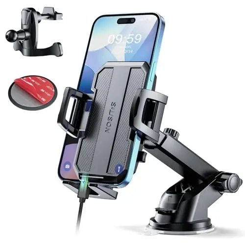 SUUSON Upgraded 3-in-1 Car Phone Holder Mount [Powerful Suction] Phone Mount for Car Dashboard Air Vent Windshield,for All iPhone Android Phone (Black) - 5