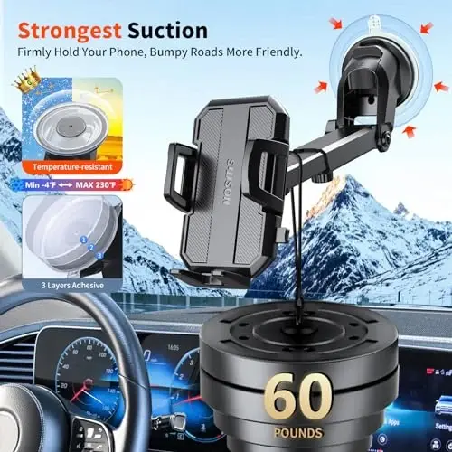 SUUSON Yangilangan 3-in-1 Avtomobil Telefon Tutqichi [Kuchli So'rish] Telefon Tutqichi Avtomobil Dashboardi Havo Chiqishi Shamol oynasi, Barcha iPhone Android Telefonlar uchun (Qora) - 2