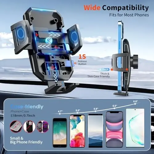 SUUSON Yangilangan 3-in-1 Avtomobil Telefon Tutqichi [Kuchli So'rish] Telefon Tutqichi Avtomobil Dashboardi Havo Chiqishi Shamol oynasi, Barcha iPhone Android Telefonlar uchun (Qora) - 3