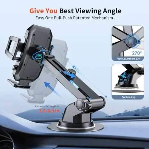 SUUSON Yangilangan 3-in-1 Avtomobil Telefon Tutqichi [Kuchli So'rish] Telefon Tutqichi Avtomobil Dashboardi Havo Chiqishi Shamol oynasi, Barcha iPhone Android Telefonlar uchun (Qora) - 4