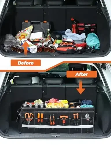 Oasser Car Trunk Organizer for SUV 75L Collapsible 4 Compartment Storage, Foldable Organizer Car Accessories for Women/Men - OASSER (1)