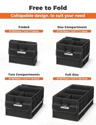Oasser Car Trunk Organizer for SUV 75L Collapsible 4 Compartment Storage, Foldable Organizer Car Accessories for Women/Men - 4