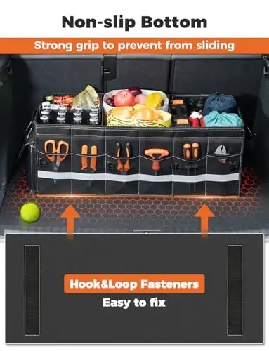 Oasser Car Trunk Organizer for SUV 75L Collapsible 4 Compartment Storage, Foldable Organizer Car Accessories for Women/Men - 7