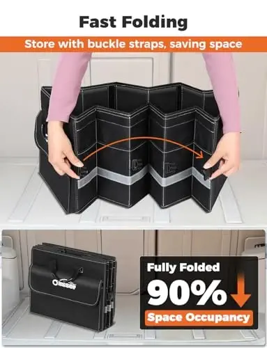 Oasser Car Trunk Organizer for SUV 75L Collapsible 4 Compartment Storage, Foldable Organizer Car Accessories for Women/Men - 5