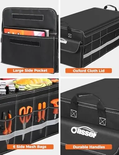 Oasser Car Trunk Organizer for SUV 75L Collapsible 4 Compartment Storage, Foldable Organizer Car Accessories for Women/Men - 6