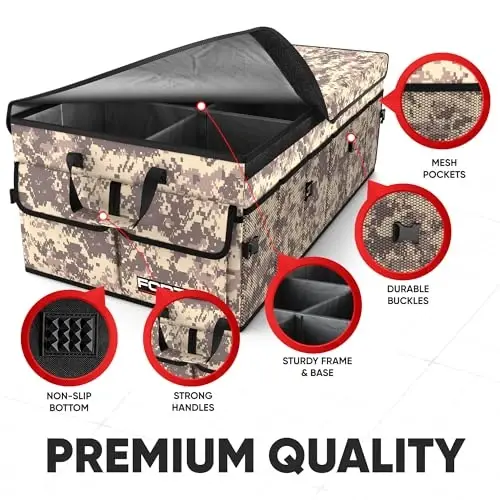 FORTEM Trunk Organizer For SUV Car Trunk Organizer, Foldable Storage, Car Accessories for Women Men, Collapsible Multi Compartment, 600D Oxford, Non Slip Bottom, Securing Straps, Soft Cover (85L) - 8