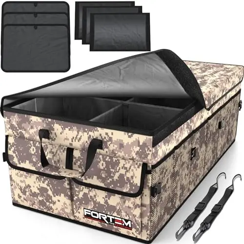 FORTEM Trunk Organizer For SUV Car Trunk Organizer, Foldable Storage, Car Accessories for Women Men, Collapsible Multi Compartment, 600D Oxford, Non Slip Bottom, Securing Straps, Soft Cover (85L) 