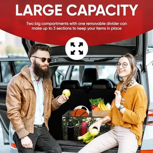 FORTEM Trunk Organizer For SUV Car Trunk Organizer, Foldable Storage, Car Accessories for Women Men, Collapsible Multi Compartment, 600D Oxford, Non Slip Bottom, Securing Straps, Soft Cover (50L) - 3