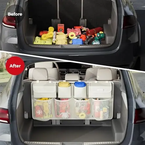 SURDOCA Hanging Trunk Organizer for SUV, [UPGRADED 7 Times] Car Organizers and Storage, Car Accessories Interior, Space Saving Expert-Beige - 4