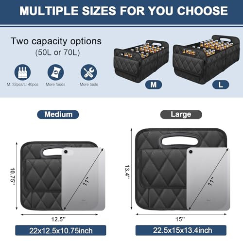 Deosk Car Trunk Organizer for SUV, Car Organizers and Storage with 6 Pocket, Car Accessories for Women/Men 50LWaterproof Polyester Trunk Organizer, Black - 6