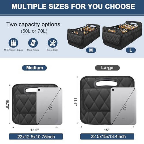 Deosk Car Trunk Organizer for SUV, Car Organizers and Storage with 6 Pocket, Car Accessories for Women/Men 50LWaterproof Polyester Trunk Organizer, Black - 6