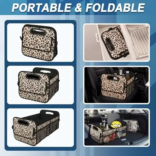 Deosk Trunk Organizer and Storage with Reinforced Handles,Car Accessories for Women/Men 50L Waterproof Polyester Trunk Organzier for Car/SUV/Minivan/Truck(Medium,Leopard print) - 4