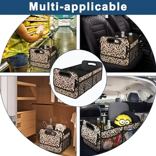 Deosk Trunk Organizer and Storage with Reinforced Handles,Car Accessories for Women/Men 50L Waterproof Polyester Trunk Organzier for Car/SUV/Minivan/Truck(Medium,Leopard print) - 6