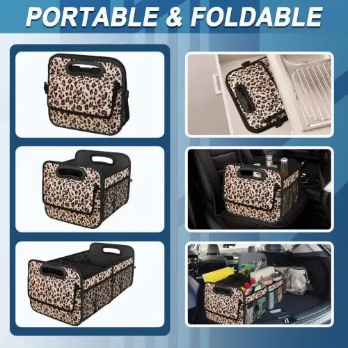 Deosk Trunk Organizer and Storage with Reinforced Handles,Car Accessories for Women/Men 50L Waterproof Polyester Trunk Organzier for Car/SUV/Minivan/Truck(Medium,Leopard print) - 4