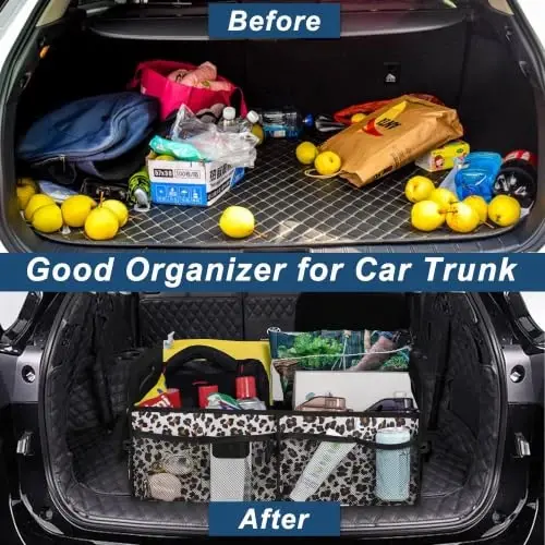 Deosk Trunk Organizer and Storage with Reinforced Handles,Car Accessories for Women/Men 50L Waterproof Polyester Trunk Organzier for Car/SUV/Minivan/Truck(Medium,Leopard print) - 5