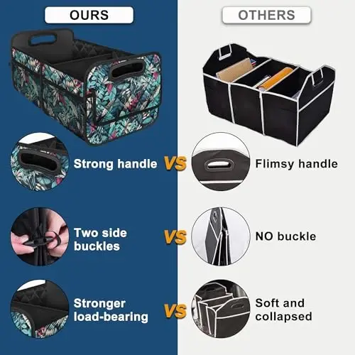 Deosk Car Trunk Organzier for suv,Car Organziers and Storage with 6 Big Pocket,Car Accessories Women/Men 50L Waterproof Polyester Car/SUV/Minivan/Truck(Medium, Leaves) - 2