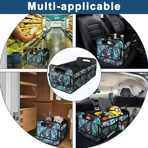 Deosk Car Trunk Organzier for suv,Car Organziers and Storage with 6 Big Pocket,Car Accessories Women/Men 50L Waterproof Polyester Car/SUV/Minivan/Truck(Medium, Leaves) - 6