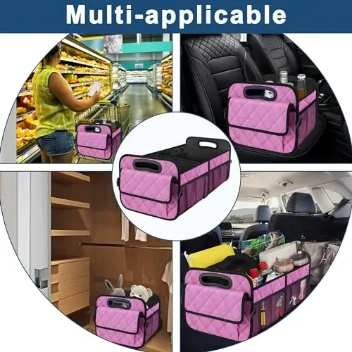 Deosk Car Trunk Organizer for SUV, Car Organizers and Storage with 6 Pocket, Car Accessories for Women/Men 50L Waterproof Polyester Trunk Organizer(Medium,Pink) - 5