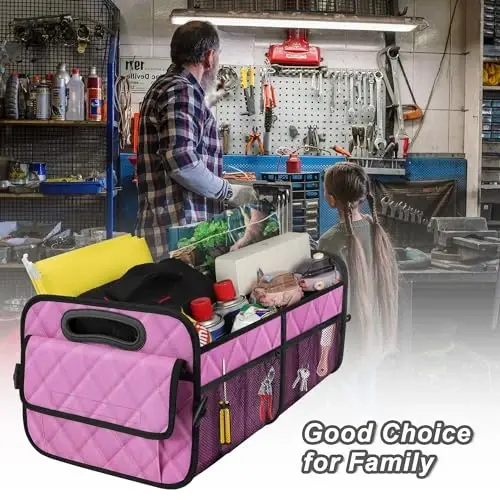 Deosk Car Trunk Organizer for SUV, Car Organizers and Storage with 6 Pocket, Car Accessories for Women/Men 50L Waterproof Polyester Trunk Organizer(Medium,Pink) - 6