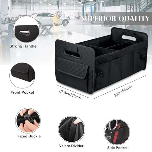 JiatuA Car Trunk Organizer for SUV, Car Storage Organizer Collapsible Multi Compartment Container Box, Adjustable Car Accessories for Women/Men, Black - JIATUA (1)