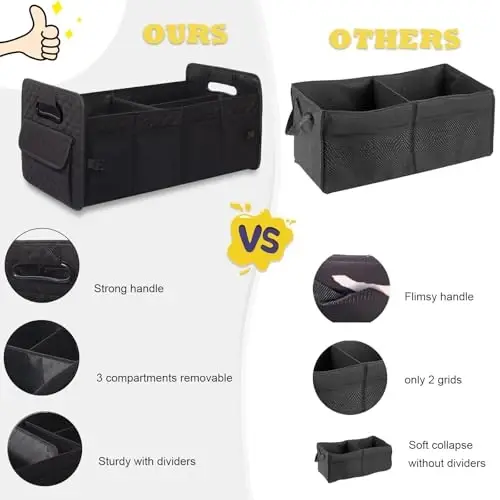JiatuA Car Trunk Organizer for SUV, Car Storage Organizer Collapsible Multi Compartment Container Box, Adjustable Car Accessories for Women/Men, Black - 5