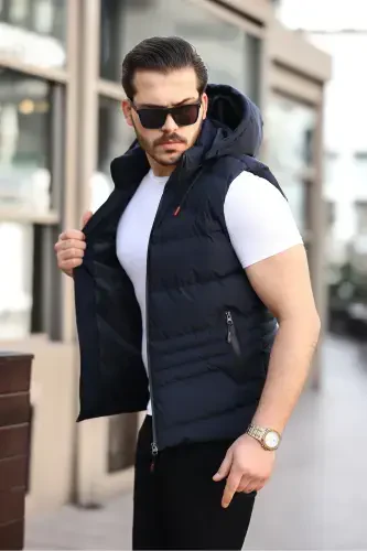 Suv o'tkazmaydigan erkaklar uchun chiqariladigan kapushonli yelek - to'q ko'k - 1