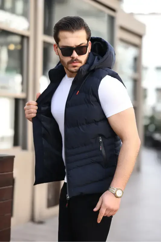 Suv o'tkazmaydigan erkaklar uchun chiqariladigan kapushonli yelek - to'q ko'k - 1