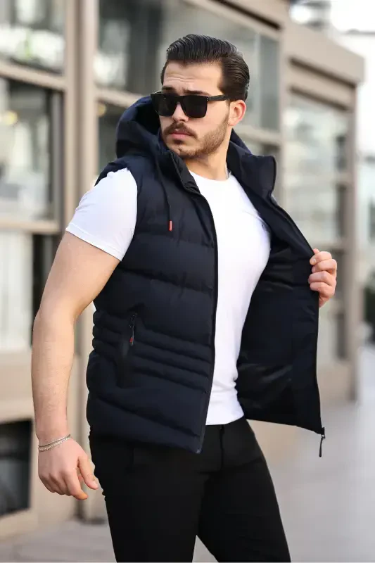 Suv o'tkazmaydigan erkaklar uchun chiqariladigan kapushonli yelek - to'q ko'k - 4