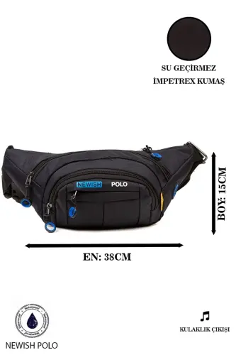 Suv o'tkazmaydigan quloqchinli USB chiqishli unisex qora ko'krak oshi, bel, yelka va sport sumkasi - ko'k qora - 6