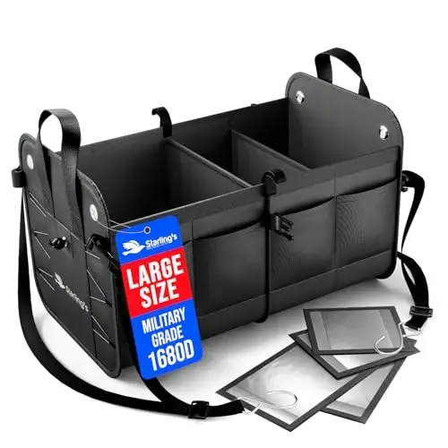 Car Trunk Organizer – Large Collapsible Storage Box with Adjustable Compartments – Heavy-Duty Cargo Organizer for SUV, Truck & Car – Non-Slip Waterproof Trunk Storage Bin for Groceries & Tools - 1