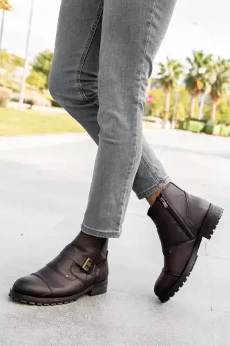 Suv va sovuq o'tkazmaydigan mo'ynali kafolatli yorqin qishki fermuarli etik kauchuk taglik mustahkam 1001-qahva charm - 3