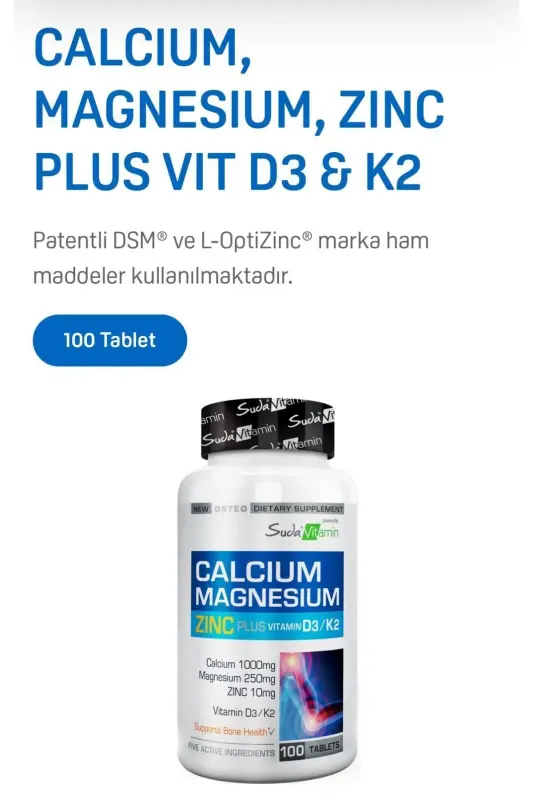 Suvda Vitamin Kaltsiy Magniy Sink Plyus 100 Tablet BİG352044 - 3
