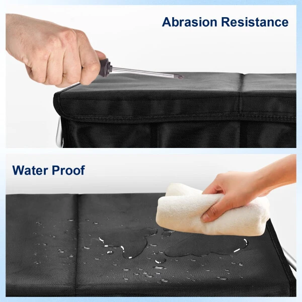 Car Trunk Organizer for SUV, Lychee Collapsible Multi Compartments Trunk Vehicle Organizer, Waterproof Car Storage Organizer with Foldable Lid, Aluminium Handle, Non Slip Bottom (Black) - 6