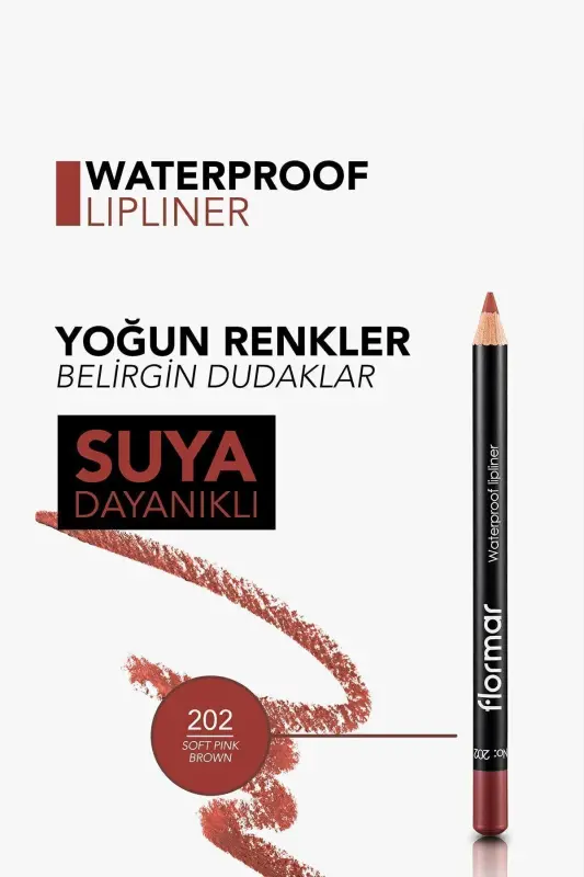 Suya Dayanıklı Dudak Kalemi (BORDO) - Waterproof Lipliner - 202 Soft Pink Brown - 8690604111022-202 SOFT PINK BROWN - 6