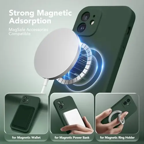 SuydanBox iPhone 12 için Manyetik Kılıf, MagSafe Uyumlu, [Tam Kamera Koruması][Ekran Koruyucu] Silikon Darbeye Dayanıklı Koruyucu Telefon Kılıfı, iPhone 12 6.1
