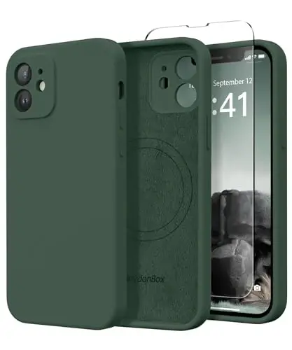 SuydanBox iPhone 12 uchun magnitli g'ilof, MagSafe bilan mos, [To'liq kamera himoyasi][Ekran himoyachisi] Silikon zarbaga chidamli himoya g'ilofi, iPhone 12 6.1