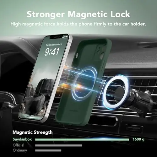 SuydanBox iPhone 12 uchun magnitli g'ilof, MagSafe bilan mos, [To'liq kamera himoyasi][Ekran himoyachisi] Silikon zarbaga chidamli himoya g'ilofi, iPhone 12 6.1